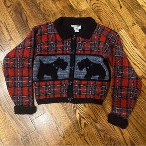 Heartworks Girls Size 10-12 Red Plaid Holiday Sweater Scottish Terrier Dogs